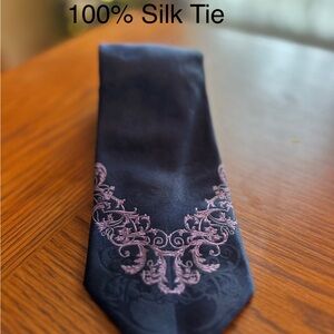 Versace Silk Tie with Pink Embroidery